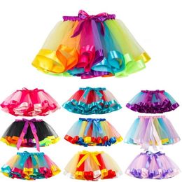 Girls Rainbow Tutu Skirt Dance Party Ballet Tulle skirts Baby Tutu Fluffy Skirt 2024 Princess Ballet dancing puffy skirt