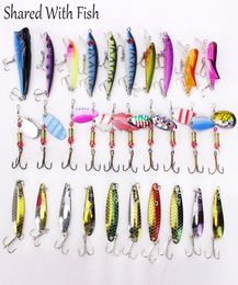 30PcsBag Fishing Lure MinnowPopper Spinner Spoon Hard Mixed Artificial Bait Metal FishingLure Kit 2011062129328