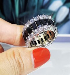 Choucong Brand Handmade Luxury Jewellery Wedding Rings 925 Sterling Silver Princess Cut Black Sapphire CZ Diamond Gemstones Eternity5700125