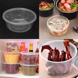 Disposable Dinnerware 10Pcs 300ml plastic disposable lunch bowl food circular container with new lid Q2405071