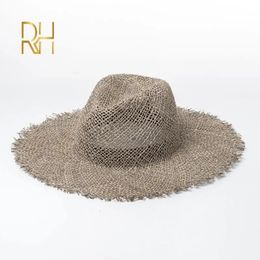RH Fashion Summer Womens Travel Fedora Straw Hat Breathable Salt Seagrass Panama Jazz Straw Hat Beach Vacation Sun Hat 240429