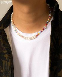 Boho Multicolor Beads Imitation Pearl Necklace For Women Men Kpop Vintage Aesthetic Strand Chain On The Neck Fashion Accessories P5989103