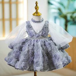 Christening dresses Baby Spanish Princess Lolita Prom Dress with Flower Splicing Bead Design Birthday Baptist Party Girl Eid A2507 Q240507