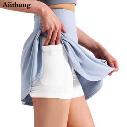 Skirts Aiithuug Side Pocket Zipper Tennis Skirt Athletic Pleated Mini Skirt Performance Tennis Skorts Skirts for Women with Pocket Y240508