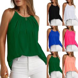 Women's Tanks Womens Pleated Tank Tops Spaghetti Strap Camisole Halter Curved Hem Fashion 2024