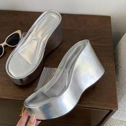 Dress Shoes 2024 Summer Fashion Women's Thick Sole Sandals Korean High Heel Transparent PVC Platform Wedge Sandlias Beach Slippers