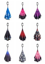 Creative 9 Colours Inverted Umbrellas Double Layer With C Handle Inside Out Reverse Windproof Sunny Rainy Umbrella Whole BC BH02978374