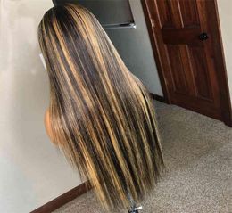 Ombre 1b 27 Colour straight virgin hair s brown and transparent highlight honey blonde lace front wig266w2036233