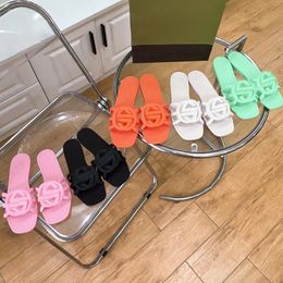 2024Designer Sandals Women Interlocking G Slides Rubber Slippers Ladies Flat Beach Jelly Script Orange Summer Fall Mules Outdoor Waterproof Luxury