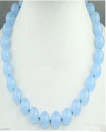 10MM Natural Light Blue Jade Round Gemstone Necklace 20inch08206234