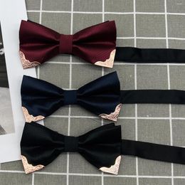 Bow Ties Men's Solid Black Wine Red Formal Dress Wedding Bowties For Men Leisure Metal Bling Butterfly Bowknot Banquet Cravat