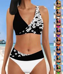 Women's Swimwear Summer High Elastic Bikini Set With Quality Small Floral Print Sexy Lace Up Fashion Beach Swimsuit S-5XL