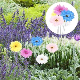 Decorative Flowers Flower Garden Stake Decor Metal Daisy Stick Outdoor Floral Picks Colourful Yard Art Pathway Patio Lawn Ornament