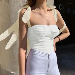 Women's Tanks Knitting Shrink Fold Sexy Summer Dress That Show Hilum Bowknot Condole Belt Vest 93266
