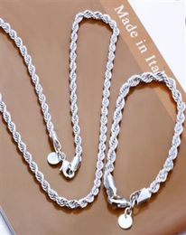 Fashion 925 Sterling Silver Set Solid Rope Chain 4MM Men Women Bracelet Necklace 16quot24inch jewelry Link Italy Xmas New S0516347366
