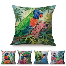 Pillow Nordic Art Watercolor Parrot Luxury Home Decorative Sofa Throw Case Tropical Birds Style Cotton Linen Car Cover