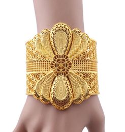 Luxury Indian Big Wide Bangle 24k Gold Colour Flower Bangles For Women African Dubai Arab Wedding Jewellery Gifts1809221