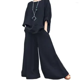 Women's Two Piece Pants Top Culottes Set Stylish Mid-aged With Loose T-shirt Wide Leg Plus Size Casual Wear For Comfort