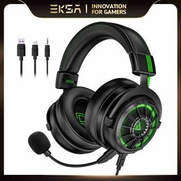 Headsets EKSA E5000 Pro gaming headset for PC/PS4/Xbox/Switch 7.1 wired headphone gaming console with ENC microphone USB/Type C/3.5mm detachable cable J240508