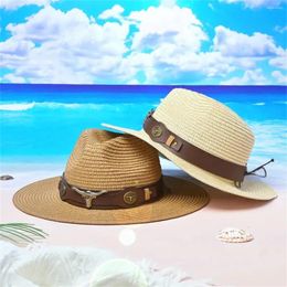 Berets Classic Cow Head Decorative Sun Hat Monochrome Straw SummerStylish Sunshade Beach For Women