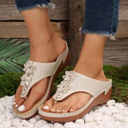 Slippers Woman Shoes Ladies Summer Vintage Wedge Beach With Toe Platform Flower Decoration Plus Size Arch Sandalias Femininas