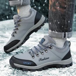 Casual Shoes Men's 2024 Winter Comfortable Climbing Lace-up Warm Short Plush Outdoors Wear Resistant Male Sports