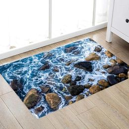 Carpets 1Pc Sea Stones Print Bathroom Carpet Non-Slip Absorbent Bath Mats Comfortable Easy To Clean Flannel Floor Rug For Home Decore