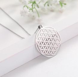 Pendant Necklaces EUEAVAN 10pcs The Flower Of Life Pattern Melon Clasp Circle Necklace Stainless Steel2483939