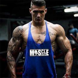 Men's Tank Tops Muscle Guys Brand Thin straps stringer mens gyms tank tops men vest cotton workout undershirt bodybuilding clothes T240508