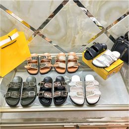 Designer leather slippers Summer Outdoor Classic Sandals F Letter Fashion Comfortable Casual Men Women Double button Luxury texture Sizes 35-42