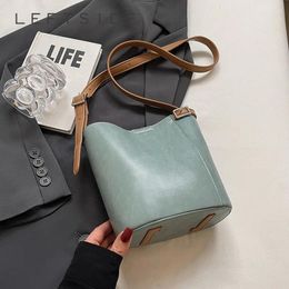 Shoulder Bags Pu Leather Bucket For Women 2024 Designer Korean Fashion Handbags And Purses Trend Crossbody Bag Lady Blue