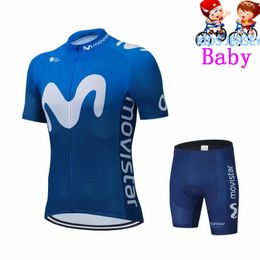 Movistar Kids Fluorescent Green Cycling Jersey Set Mountain Bike Clothes Sportswear Racing Children Bicycle Clothing Cycling Kit 240508