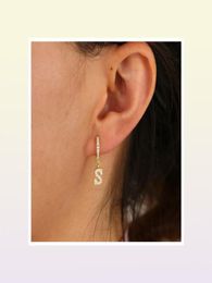 1 Piece Gold Silver Colour Clear Cz 26 Initial Charm Circle Dangle Drop Earring Name Letter Alphabet Earrings for Women Girls2791888