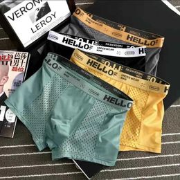 Underpants 3Pcs Men Panties Boxer Shorts Ice silk Mens Underwear Breathable Mesh Man Underpants Male Thin Sexy Boxers L-4XL Y240507B8GF