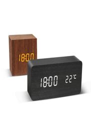 LED Wooden Alarm Clock Watch Table Voice Control Digital Wood Electronic Desktop USBAAA Powered Clocks Table Decor3125914