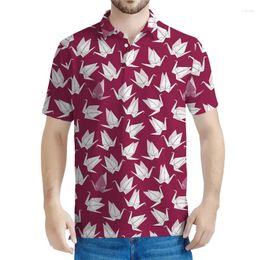 Men's Polos Colourful Origami Bird Pattern Polo Shirts 3d Printed T-shirt For Men Tops Summer Oversized Tee Shirt Casual Lapel Short Sleeves