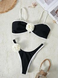 Women's Swimwear In-X Team Bride Swimsuit Black 2 Piece Bikini Set Floral Bathing Suits Ladies Beachwear Korean Style Bikinis