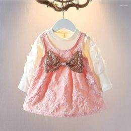 Girl Dresses Korean Spring One Piece Cute Bow Princess Elegant For Women Casual Clothes Children From 1 To 3 Years