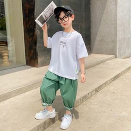 Clothing Sets Boys Clothes 2024 Fashion Children's Summer Big Boy Sport Top Pants Two-piece Set 8 9 10 12 13 14 Years Cotton Kids