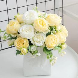 Decorative Flowers Tenvity Artificial Silk White Peonies Home Room Vase Decoration Christmas Wreath Wedding Fake Bouquet Party Accessories