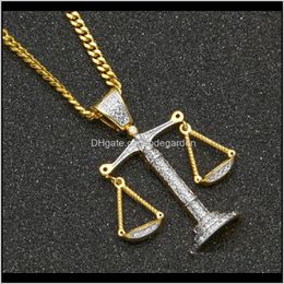 Necklaces Mens Hip Hop Iced Out Zircon Balance Pendant With M 24Inch Cuba Copper Chain Necklace Rapper Personalised Jewellery Z3Dl3 T47Fq 253P