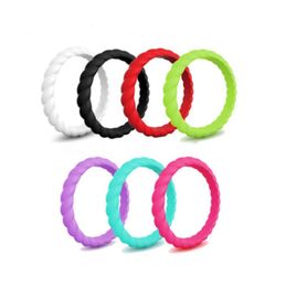 7PCSSET Silicone Ring 3MM Braid Rubber Flexible Finger Band Rings Wedding Engagement Classical Stackable Braid Hypoallergen2001693