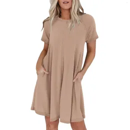 Casual Dresses Women's Short Sleeve Sundress Dress With Pockets Vestidos Largos De Mujer Robe Ete Femme 2024 Tendance Female