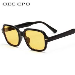 Sunglasses OEC CPO Fashion Neutral Square Sunglasses Mens Fashion Small Frame Yellow Sunglasses Womens Retro Rivet Glasses UV400 O403 J240508