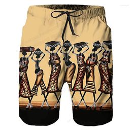 Men's Shorts African Mural Pattern Harajuku Beach Summer Hawaii Holiday Surfing Board Gym Trunks Casual Sportwear Ice