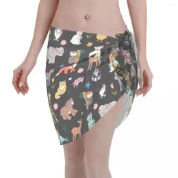 Raccoon Cartoon Cute Women Beach Cover Up Wrap Chiffon Swimwear Pareo Sarong Beachwear Animal Bikini Cover-Ups Skirts Swimsuits