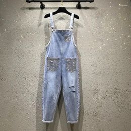 Women's Jeans Women's Casual Stretch Adjustable Denim Overalls Harem Pants Jumpsuits Washed Streetwear Ripped Loose Trousers C499