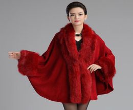 Scarves Warm Outwear Cape Red Black White Autumn Winter Big Cloak Loose Large Fur Shawl Coat Poncho1012538