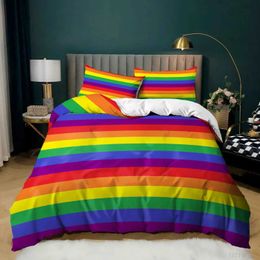 Bedding sets Rainbow Pride Bedding Set Rainbow Down Duvet Cover Set with Rainbow Stripe Design 3 pieces of Soft Microfiber Bedding Large/Large J240507