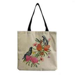 Bag Cartoon Refreshing Flowers And Birds Printed Storage Bags For Women Large Capacity Shoulder Outdoors Packs Beach Travel Tote